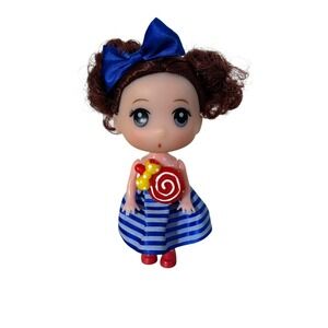 4.5" Tall Ddung Doll Cute Asian Fashion Doll  Blue‎ Striped Skirt Big Eyes
